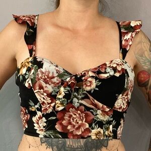 Wild Fable Black Floral Crop Top